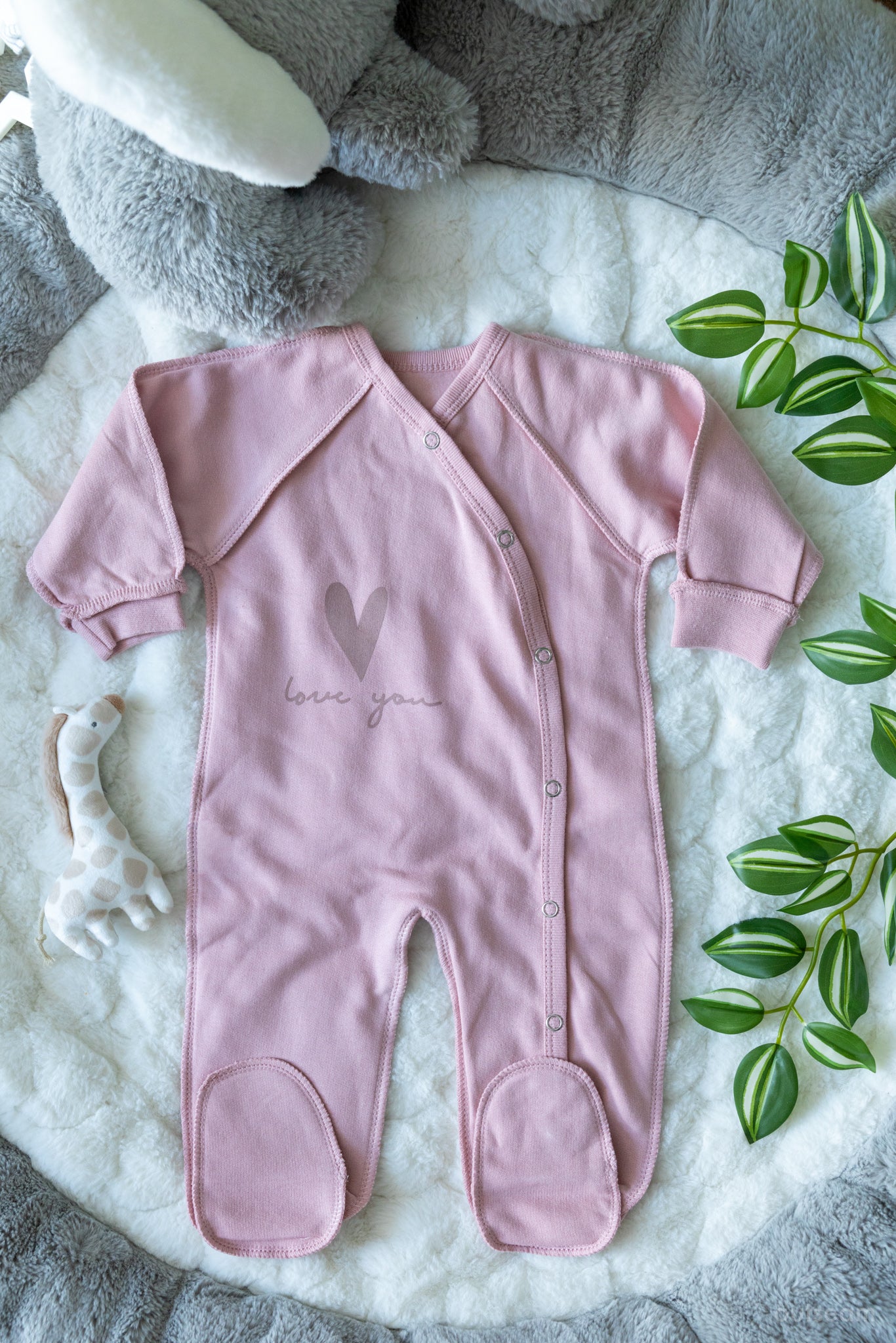 Outseam Sleepsuit Outseam - Pink "Love you" — soft cotton baby sleepsuit with outward seams